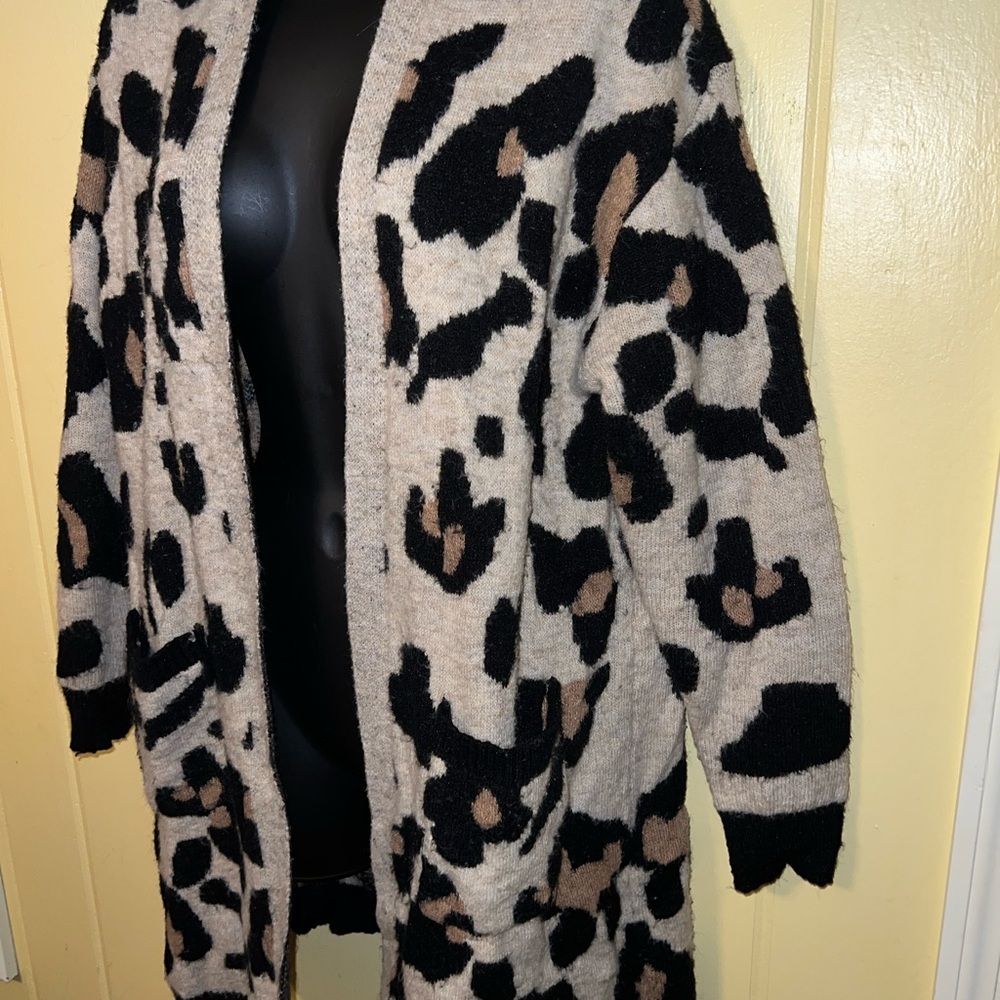 Altar’d State Y2K Boho Leopard Print Open Front Cardigan Knit Sweater Size S/M - Picture 3 of 8